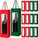 Tioncy 24 Pcs Valentines Day Single Bottle Gift Bag Bulk Wedding Champagne Boxes with Clear Window Handles Reusable Holiday New Year Party Favor(Dark Green, Red)