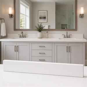 COUKIU Bathroom Vanity Sink Backsplash/ Sidesplash (White Engineered Marble, 4" x 60")