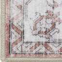 DEXI Area Rugs for Living Room, 4x6 Washable Low Pile Vintage Traditional Rug for Bedroom, Non Slip Indoor Carpet for Dining Office Nursery, Pink White