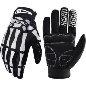 Azarxis Skeleton Gloves Adjustable Lightweight Racing Skull Sports Work Bone Gloves Anti-Slip Breathable for Men & Women Motorcycle, Cycling, Biking, Workout (Large, #2 White - Reflective - Skeleton Pattern)