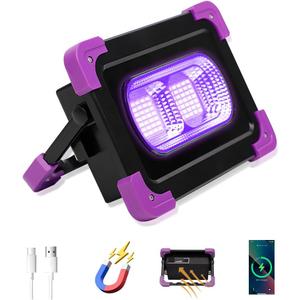 LANFU Solar Rechargeable LED Black Lights, Battery Operated Powered Blacklight, Cordless 395nm Flood Light, Neon Glow in The Dark Party, Catfishing Body Paint, Indoor Decor Halloween Decoration