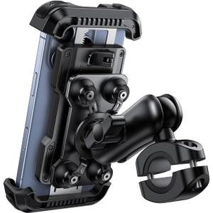 Lamicall Motorcycle Phone Mount Holder - [Dual Vibration Dampener] [Metal Adjustment Arm] Motorcycle Cell Phone Holder, Bike Handlebar Phone Mount, for iPhone 16/15/ 14/13 Pro Max, 4.7-6.7" Phones (Black)