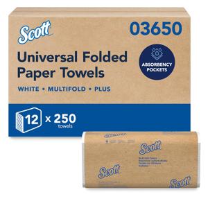 Scott Professional Universal Multifold Paper Towels, Bulk (03650), Absorbency Pockets, 9.2" x 9.4" sheets, Plus Tier, Compressed, White (250 Sheets/Pack, 12 Packs/Case, 3,000 Sheets/Case)