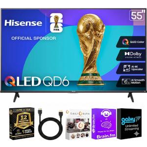 Hisense 55 Inch Class QD6 Series 4K QLED Smart Fire TV Dolby Vision HDR10 60Hz Wi-Fi Voice Remote HDMI Cable + Streaming Bundle (55.0, Inches)