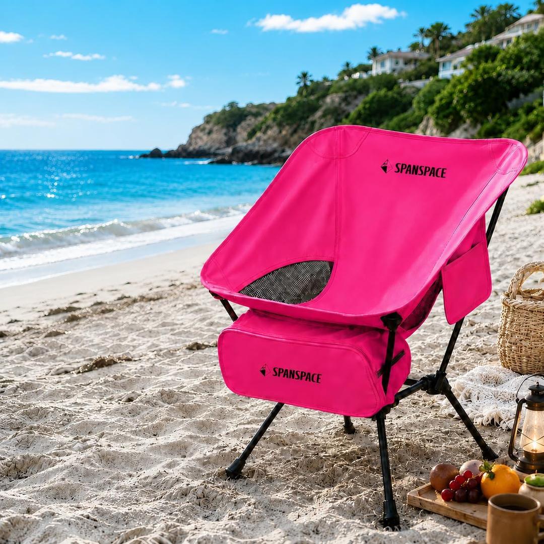 Pink Camping Chair for Beach and Festivals, 3.6 lb, Supports Up to 350 lb | Adjustable seat height; carry bag, cup holder and side pocket keep essentials close at beaches, festivals and campsites., Small