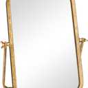 Vintage Makeup Desk Mirror, 12" L x 7.9" W Antique Gold Vanity Table Mirror, Metal Framed Rectangular Small Standing Mirrors, 360 Adjustable Rotation Mirrors for Tabletop, Bathroom