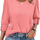 OFEEFAN Womens Tops 3/4 Sleeve with Buttons Dressy Casual Blouses Summer Outfits Beach Vacation Plus Size Spring Clothes XXL