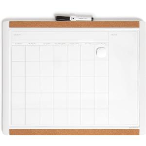 U Brands Magnetic Dry Erase Calendar White Board, 16" x 20", White Pin-It Frame, Includes Marker and Magnet