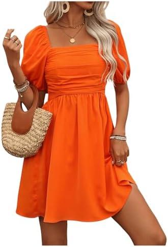 Floerns Women's Puff Short Sleeve Boho Dress Square Neck Summer A Line Dresses XXL Floerns Women's Puff Short Sleeve Boho Dress Square Neck Summer A Line Dresses XXL