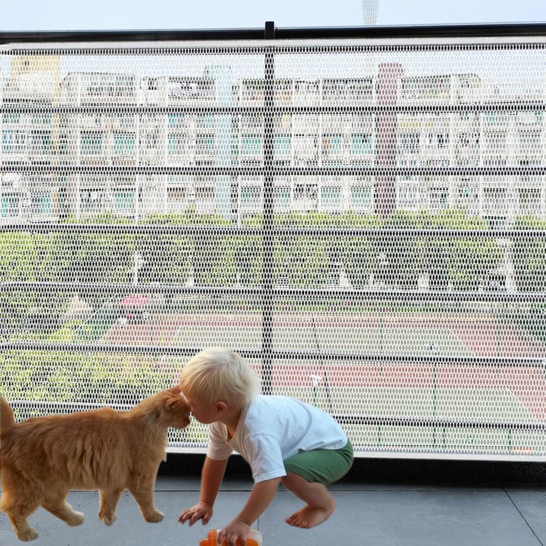 Banister Guard-15ft x 3ft Thick Safety Net for Kids, Pets Balcony Rails, Apartment Cat Stair Guard (White)