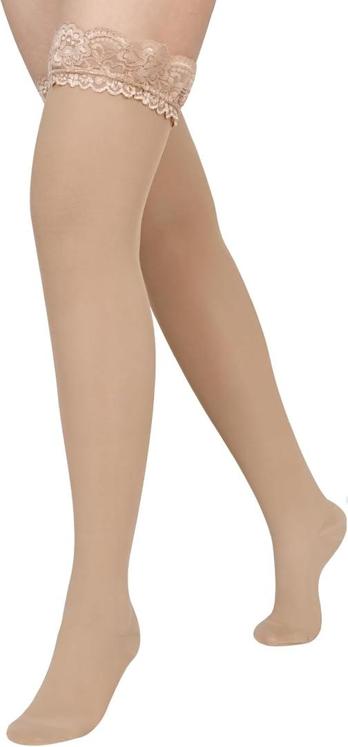 Athbavib Thigh High Sheer Compression Stockings for Women, 15-20 mmHg Closed Toe Compression Socks for Swelling, Soreness (X-Large, Beige3)