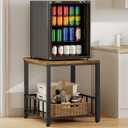 RALGEND End Table, Mini Fridge Stand with Storage, 20" Mini Fridge Cabinet with 2-Tier Storage Shelves, Mini Fridge Table Adjustable Feet, for Kitchen, Living Room, Rustic Brown and Black 5001RSBF