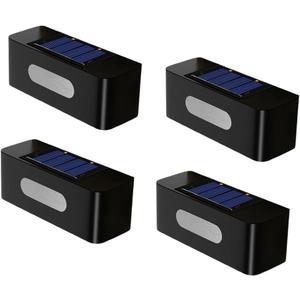 Solar Wall Lights Outdoor Warm White Fence Lights Waterproof IP44 Wall Mount Light Auto On Off for Step Pathway Garden Courtyard and Easy Installation 4 PCS