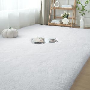 White Fluffy Area Rug Bedroom: Shag Rugs for Bedroom -White Area Rug 5x7 Plush Fuzzy Carpet for Living Room,Christmas Rug
