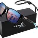 INFI Fishing Polarized Sunglasses for Men Driving Running Golf Sports Glasses Square UV Protection Designer Style Unisex (Shiny Black/Blue)