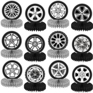 12Pcs Race Car Centerpieces for Tables, Racing Car Birthday Party Decorations Wheel Tire Centerpieces Decor, Double-Sided Tire Decorations for Car Themed Birthday Party Supplies