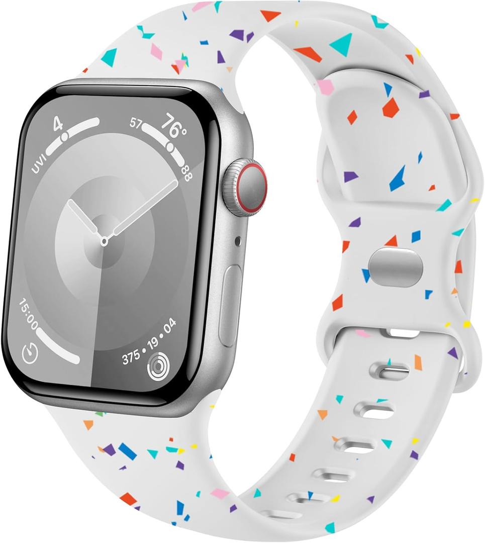 Sport Band Compatible with Apple Watch Band 44mm 45mm 46mm 40mm 42mm 38mm 41mm 49mm, Soft Silicone Waterproof Replacement Strap for iWatch Watch Series 11 10 9 8 7 6 5 4 3 2 1 SE Ultra Women Men (Speckle White)