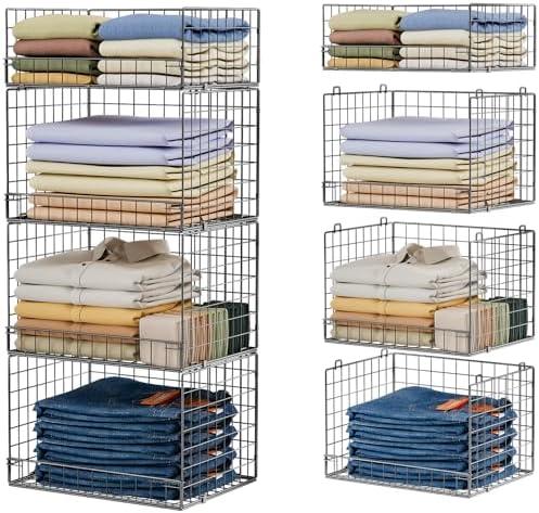 Yociyoga 4 Tier Stackable Closet Organizers and Storage Shelves, Foldable Closet Shelf Organizer System, Stackable Storage Bins Drawers for Closet Organizer System, Black