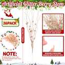 Palonu 26Pcs Rose Gold Artificial Glitter Berry Stems 17 Inch Fake Berry Branch Picks Decorative Glitter Sticks Twigs Christmas Tree Ornaments for DIY Xmas Wreath Vase Holiday Home Dcor