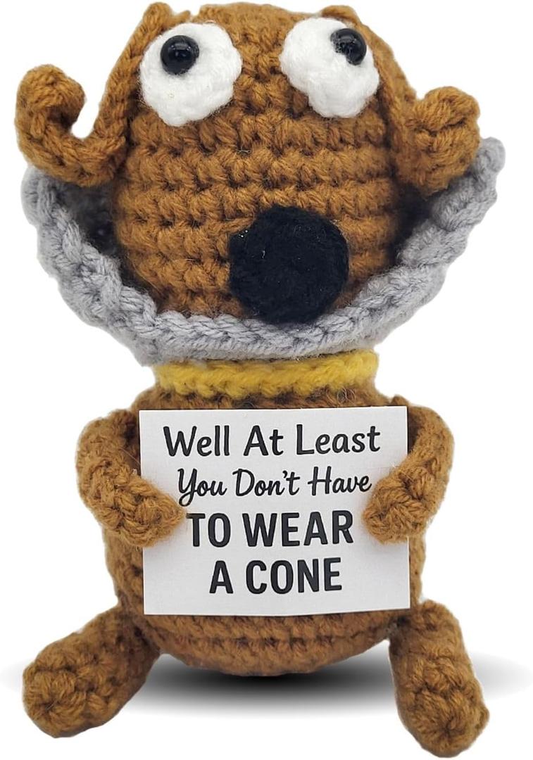 Well At Least You Dont Have to Wear a Cone  Funny Crochet Dog Get Well Gift  4.3" Handmade Plush  Post Surgery Recovery, Vasectomy Humor, Funny Retirement Gift