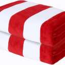 Exclusivo Mezcla 2 Pack Cotton Oversized 35x70 Inches Cabana Stripe Beach Towels, Super Absorbent Soft Plush Pool Bath Towel (Red)
