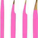 M LASH Tweezers for Eyelash Extensions (Set of 4) - Professional Lash Extension Tweezers - Fiber Tip, Japanese Steel, Diamond Grip Eyelash Extension Tweezer (Pink)