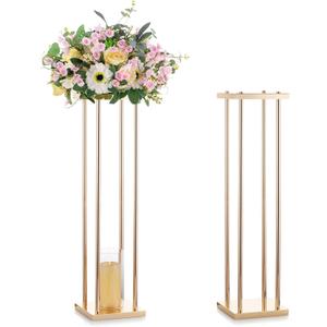 Sziqiqi Wedding Table Flower Centerpiece Decoration - Tabletop Metal Flowers Floor Stand Living Room 31.5inch Tall Vases Decor Geometric Rectangular Tables Centerpieces for Birthday Party Reception (Gold)