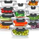 KOMUEE 24 Pieces Glass Food Storage Containers Set, Meal Prep Containers, BPA-Free Airtight Glass Storage Containers with lids,Freezer, Microwave and Oven Safe,Gray