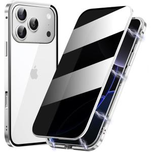 Metal Titanium Frame Privacy Case for iPhone 17 Pro Max, Privacy Screen Protector, Magnetic Adsorption with Safety Buckle Lock, Double Side Tempered Glass, Clear Back Anti Peep Full Body Case Cover