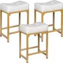 White & Gold Counter Height Bar Stools Set of 3, 24" Bar Stools for Kitchen Island, Modern Counter Stool Set of 3 Backless Saddle Barstools for Kitchen Dining Room White Gold