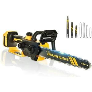 3-in-1 Cordless Chainsaw Compatible for Dewalt 20V/60V Max Battery, 12/8/6 Inch Switchable Bars, Brushless Motor, Portable Wood Cutter for DIY, Tree Trimming, & Gardening (Battery Not Included)