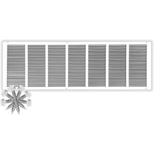 HVAC Premium 36'' x 10'' [Duct Opening] Flat Stamped Steel Return Air Grille - Sidewall and Ceiling - HVAC Vent Duct Cover - White [Outer Dimensions: 37.75''w X 11.75''h]