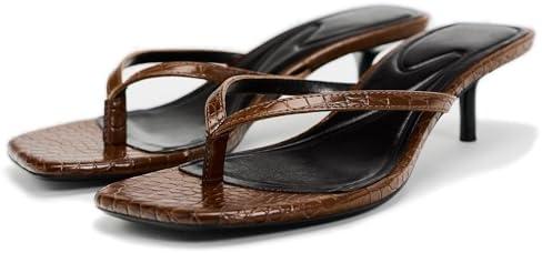 Women's Miami Kitten Heels Sandals Square Open Toe Thong Sandal Flip Flop Heels +Memory Foam Heeled Sandals for Women, Size 38