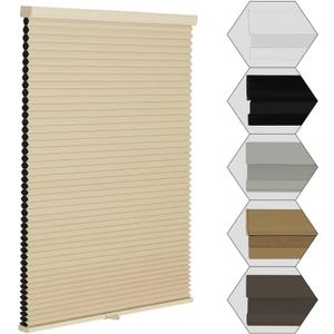 MYshade Cordless Blackout Window Blinds & Shades Pull Down Room Darkening Window Shades Light Blocking Honeycomb Cellular Shade for Indoor Windows Easy to Install 24 inch Wide, H50 Beige Blinds (Color-coordinated Beige)