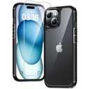TAURI 3 in 1 for iPhone 15 Case, [Not-Yellowing] with 2X Screen Protectors, [Military Grade Drop Protection] Shockproof Slim Phone Case for iPhone 15, Black