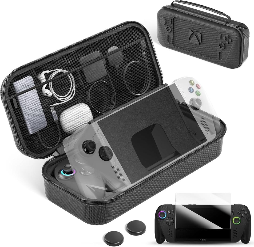 Hard Shell Carrying Case for ASUS ROG Xbox Ally / X (2025), Protective Travel Bag Fit ROG Game Console and Adapter with Screen Protector & Thumbstick Cap, Storage Pouch for Xbox Ally X Accessories (Black)