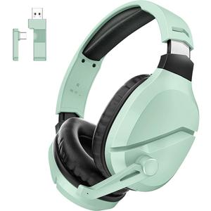 WolfLawS Wireless Gaming Headset with Noise Canceling Microphone for PS5, PC, PS4, 2.4G/Bluetooth Gaming Headphones with USB and Type-c Connector, Wired Mode for Controller (Green)