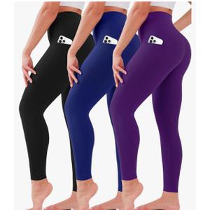 SUNCLOVE 3 Pack Leggings with Pockets for Women High Waisted Tummy Control Soft Yoga Pants Womens Workout Gym Leggings, Size 7