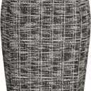 Kate Kasin Women's Tweed Pencil Skirt Knee Length High Waisted Skirts with Slit Elegant Skirts with Belt S