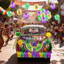 HOWAF 42pcs Mardi Gras Float Parade Car Decorations Kit, Purple Green Gold Mardi Gras Party Bicycle Decoration Bulk- Fan Flags Balloons Foil Curtain Tinsel Garlands Paper Fans Poms Feather