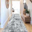 3x10 Ft Long Runner Rug for Hallway and Kitchen – Non-Slip Washable Floor Runner for Indoor Entryway, Bedroom, Living Room,Modern Abstract Low-Pile Thin Carpet (Grey)