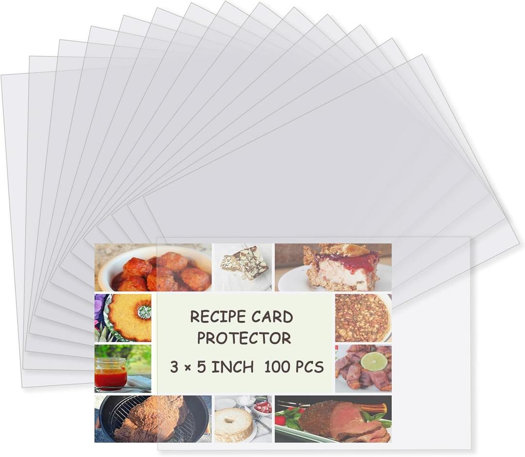 Recipe Card Protectors, Recipe Card Covers Index Card Sleeves Protect Recipes Kitchen Plastic Cookbook Sheet Protectors Cookbook Page Sleeve - 100 Count 3×5 Inch