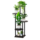 YOCOMEY 5 Tier Wood Tall Plant Stand Metal Rack Indoor, Multiple Flower Pot Holder Shelves Corner Rack, Round Planter Shelf Display Rack Storage Organizer for Patio Living Room Balcony(Black)