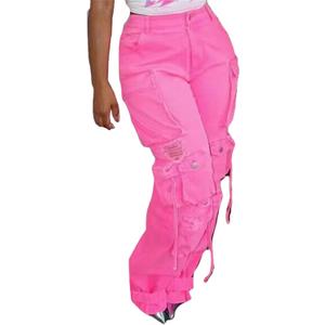 Cargo Jeans for Women Y2K High Waisted Baggy Jeans Straight Wide Leg Cargo Pants Streetwear (X-Large)