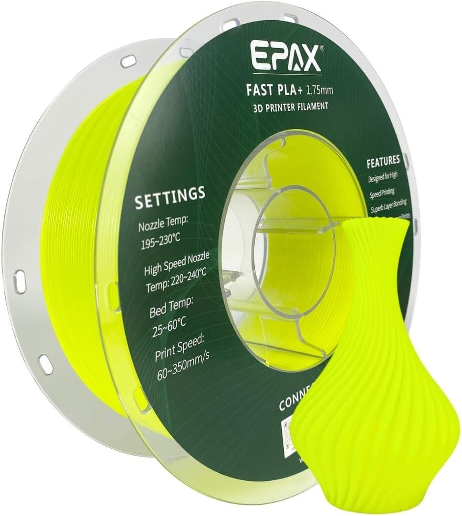 EPAX High Speed PLA+ 3D Printer Filament, Fast PLA 3D Printing Filament, 1.75mm, Dimensional Accuracy +/- 0.03 mm, 1KG Spool (Neon Yellow)