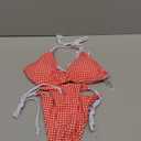 Women's 2 Piece Y2K Gingham Print Bow Front Bikini Halter Tie Bikini Set Triangle Set Beachwear Swimsuit Bathing Suit (Medium, Red and White)