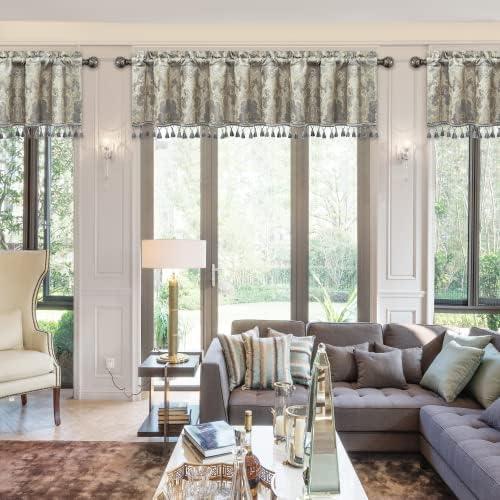 Loom and Mill Luxury Valance Curtains for Living Room, Elegant Damask Window Treatment with Handmade Tassels for Living Room, Bedroom Party Banquet Decorations (54" x 18", Grey)