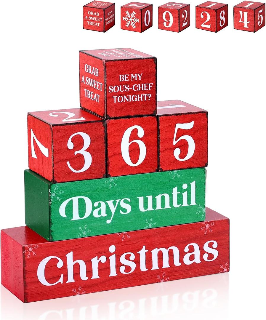 365 Days Christmas Countdown Wooden Tiered Tray Decor, Activities Decision Dice Decorations Gifts for Home, Winter Table Centerpiece for Xmas Party Kitchen Office
