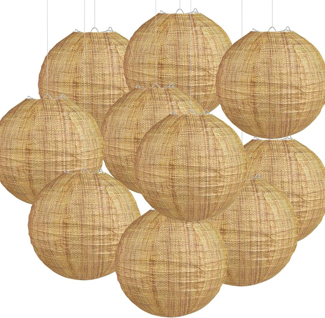 10 Pieces Burlap Paper Lanterns 8 Inch Chinese Round Paper Lanterns Hanging Burlap Print Paper Lanterns Farmhouse Classroom Lanterns Decor for Home Wedding Birthday Party Ceremonial Event (10 PCS)