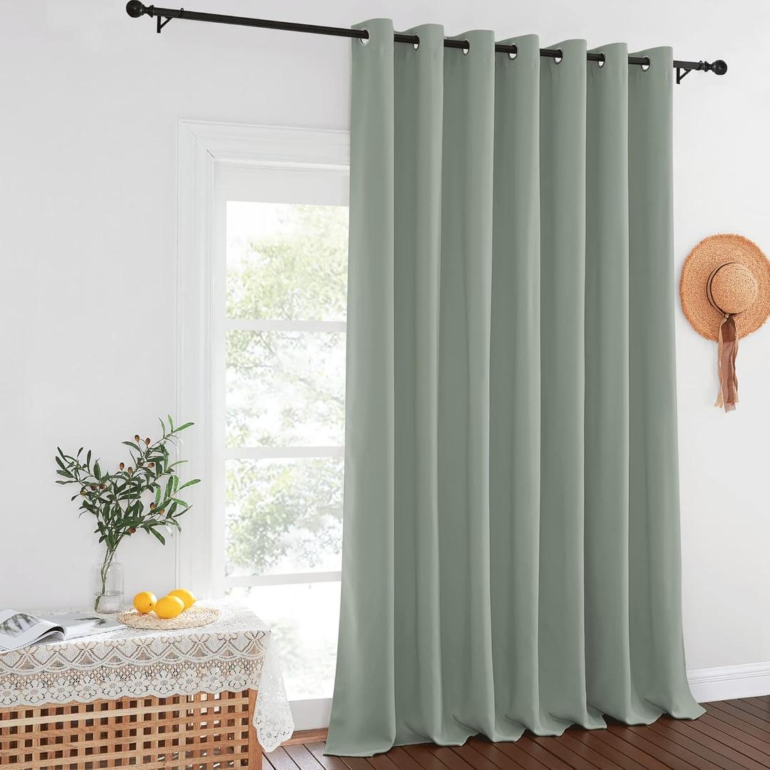 NICETOWN Sage Green Sliding Door Curtains 95 inches Long - Grommet Blackout Room Darkening French Door Sound Reducing Thermal Curtain for Living Room/Bedroom (W100 x L95, 1 Panel)
